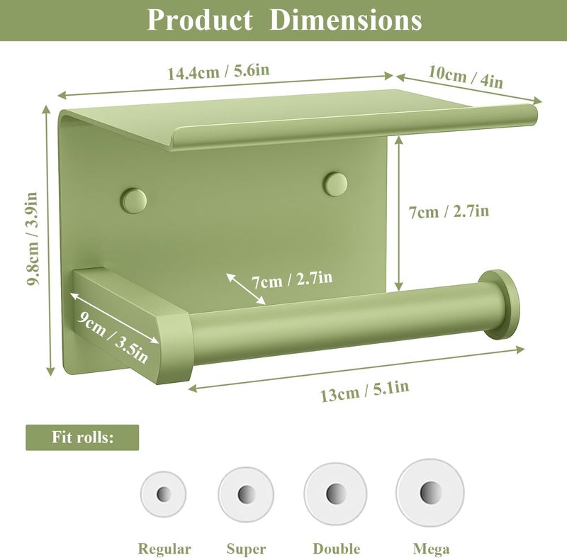 Tindbea Toilet Paper Holder with Shelf Adhesive or Screw Wall Mounted Toilet Paper Roll Dispenser Storage, Stainless Steel Bathroom Shelf Holder Accessories (Soft Sage Green) - Image 3